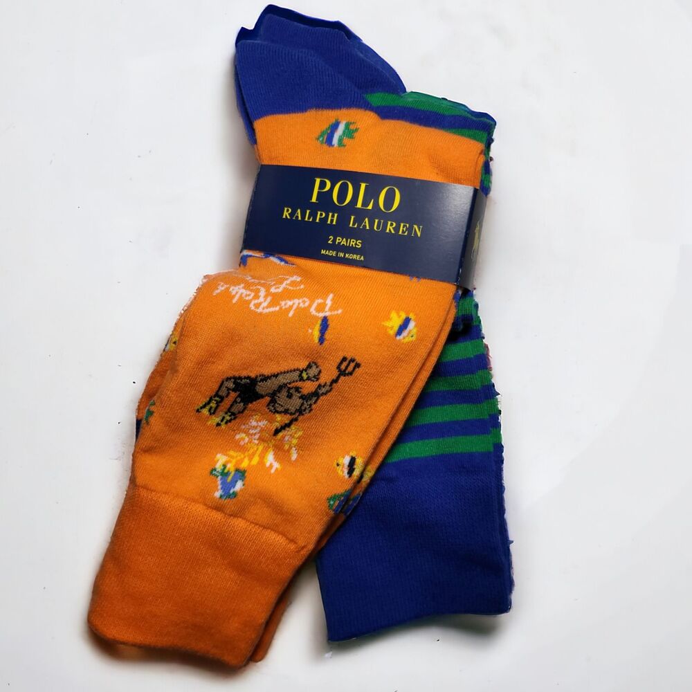NWT Polo Ralph Lauren Trouser Dress Socks Sea Bear Multicolored 2-Pk Size 10-13